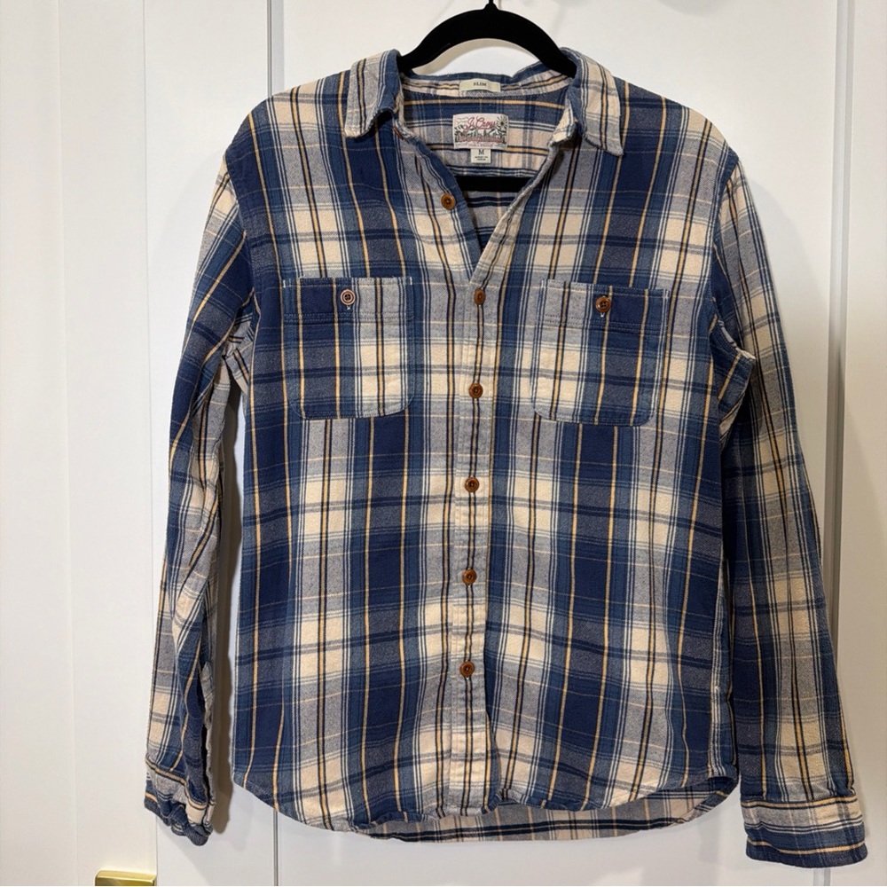 J. Crew Mid Weight Flannel Plaid Slim Fit Men’s M Cotton Button Blue